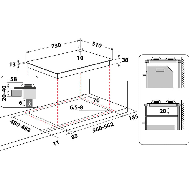 Indesit THP 751 W/IX/I 75cm Gas Hob