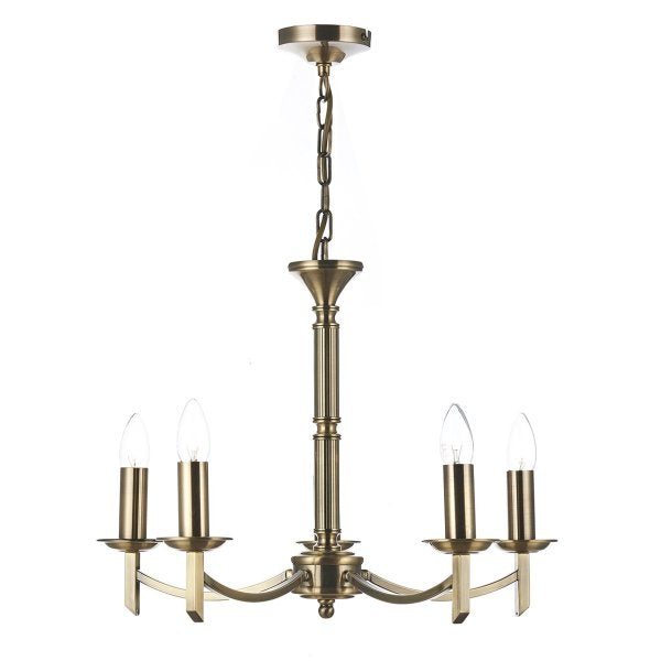 dar lighting Amb0575 Ambassador 5 Light Dual Mount Pendant Antique Brass