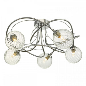dar lighting Ona5450-03 Onawa 5 Light Semi Flush Polished Chrome With Twisted Closed Glass