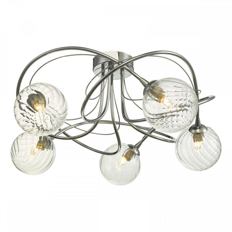 dar lighting Ona5450-03 Onawa 5 Light Semi Flush Polished Chrome With Twisted Closed Glass