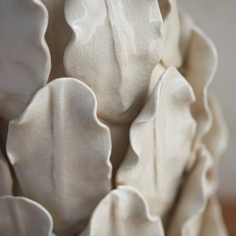 Layered Leaf Large Table Lamp Base - Ivory Crackle