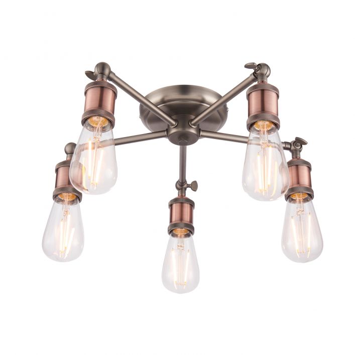 Hal 5 Light Semi Flush Ceiling Light - Aged Copper