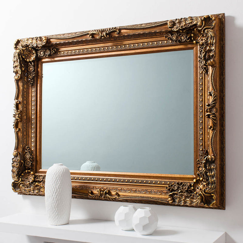 Carved Rectangle Wall Mirror - Gold