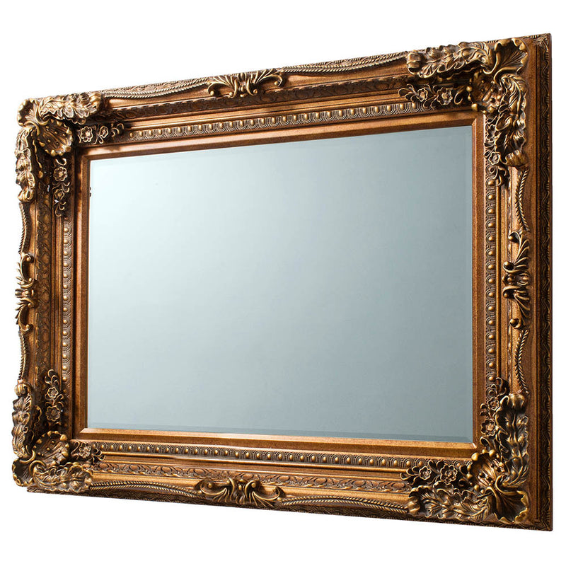 Carved Rectangle Wall Mirror - Gold