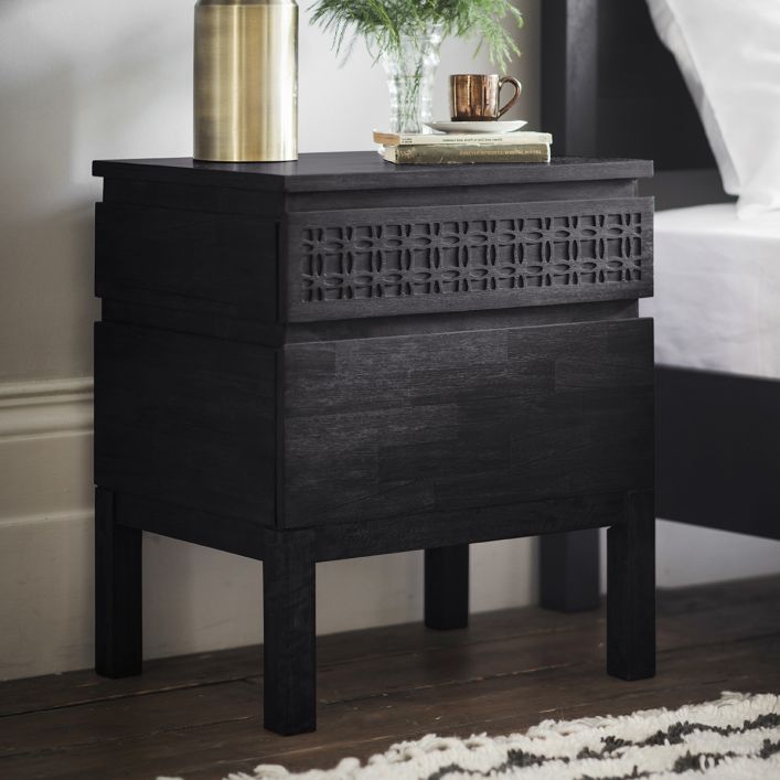 Boho Black 2 Drawer Bedside Table