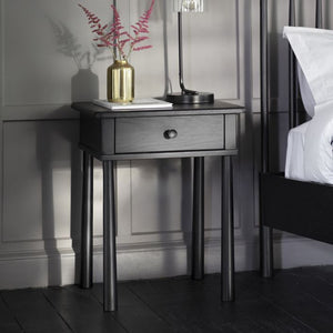 Wycombe Black 1 Drawer Bedside Table