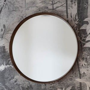 Keaton Large Round Wall Mirror - Dark Wood