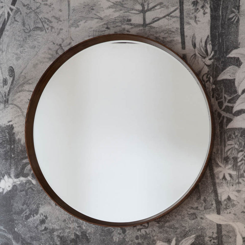 Keaton Large Round Wall Mirror - Dark Wood