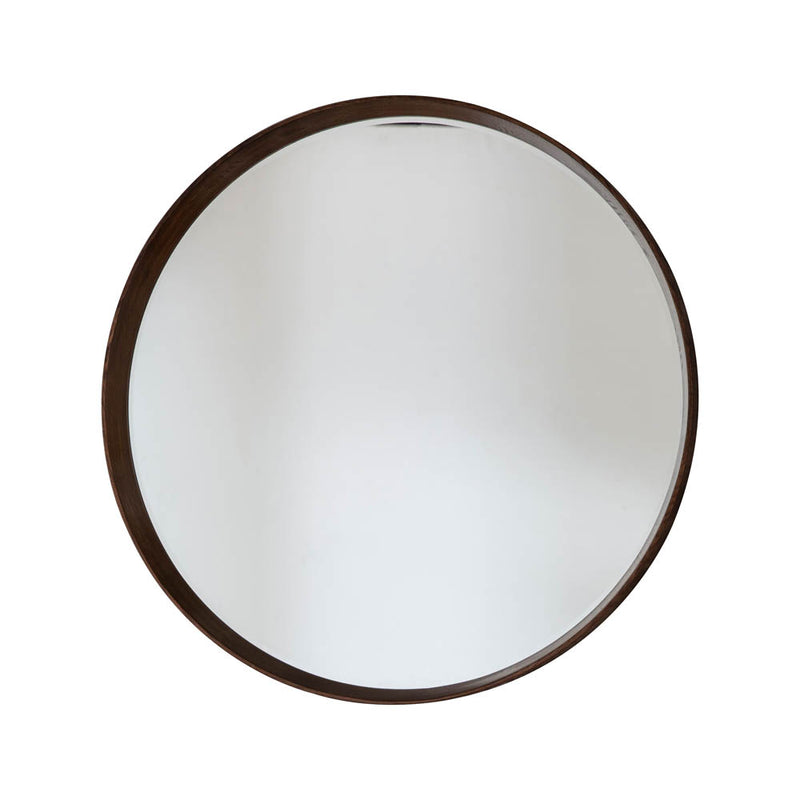 Keaton Large Round Wall Mirror - Dark Wood