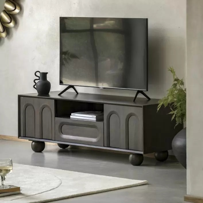 Arc Mango Wood Media Unit - Walnut