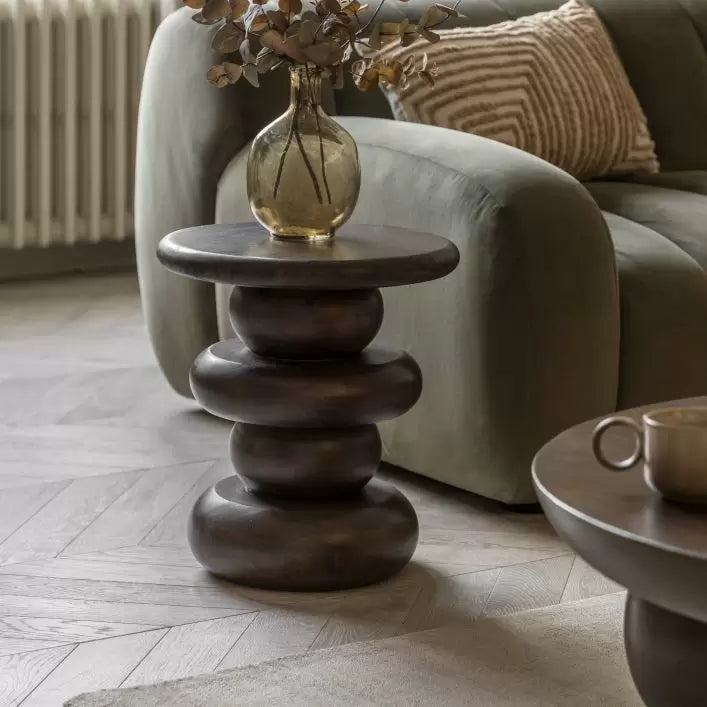 Sculpt Mango Wood Side Table - Dark Wood