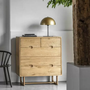 Craft Oak Finish 5 Drawer Chest  - Natural