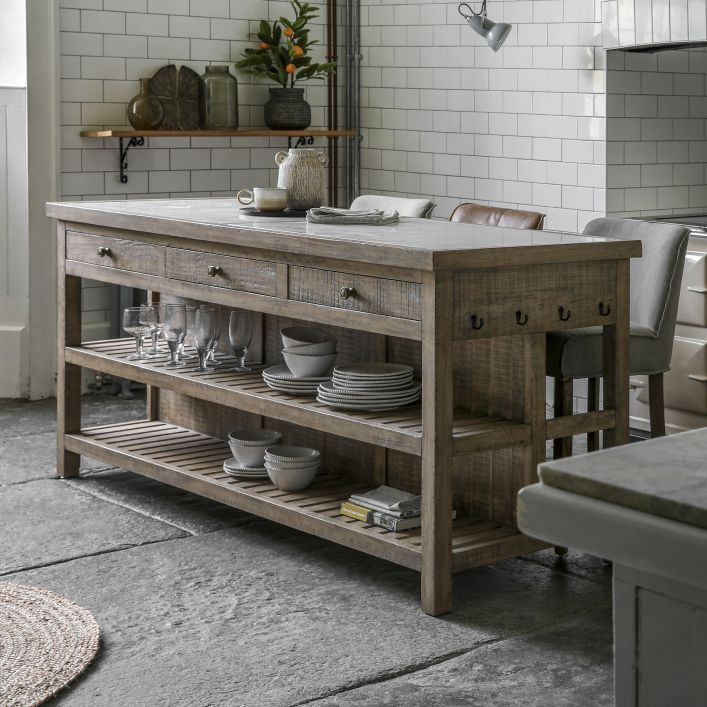 Vancouver Pine Kitchen Island - Marble