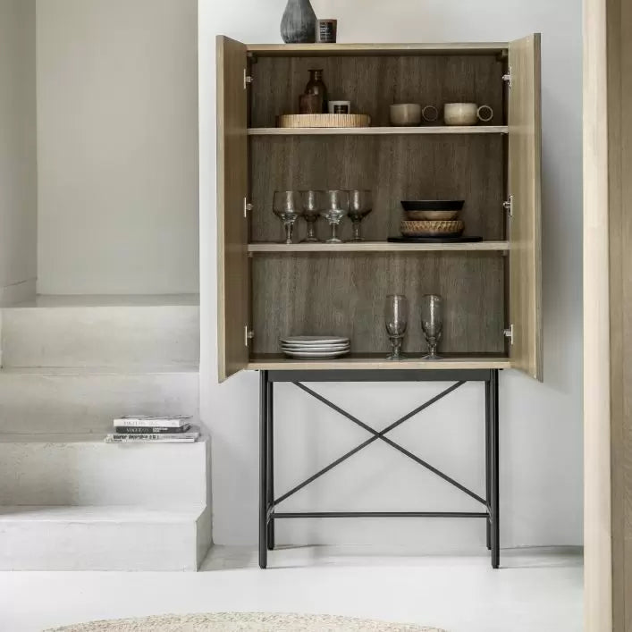 Panelled 2 Door Drinks Cabinet - Smoked