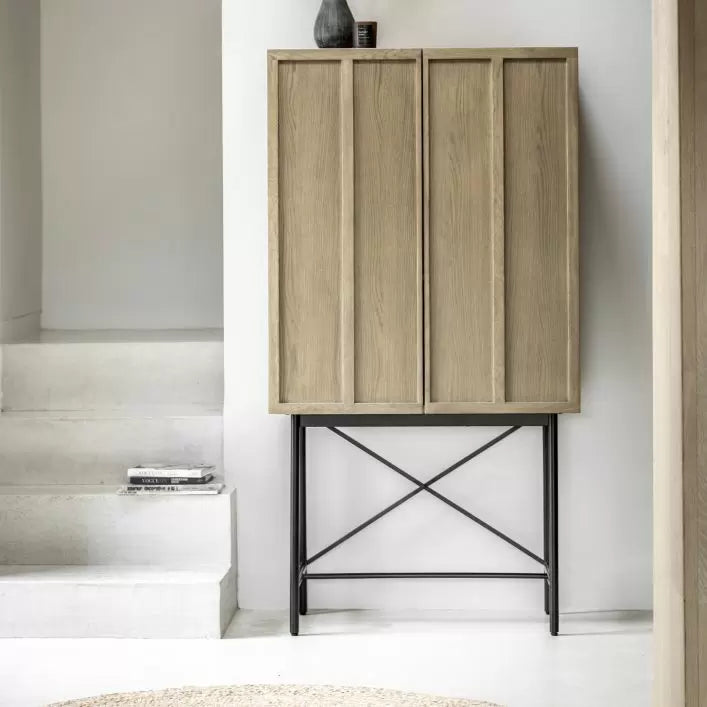 Panelled 2 Door Drinks Cabinet - Smoked