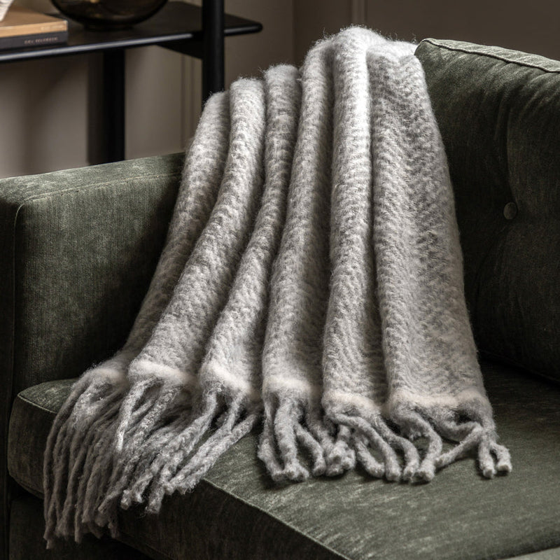 Mohair Fringe Throw - Grey
