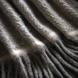 Mohair Fringe Throw - Grey