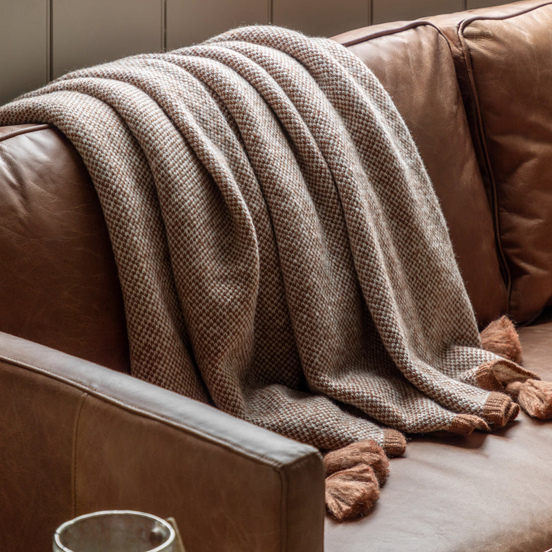 Knitted Border Tassel Throw - Rust