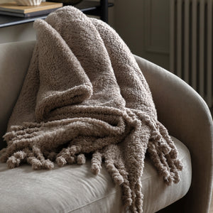 Fringed Teddy Throw - Taupe