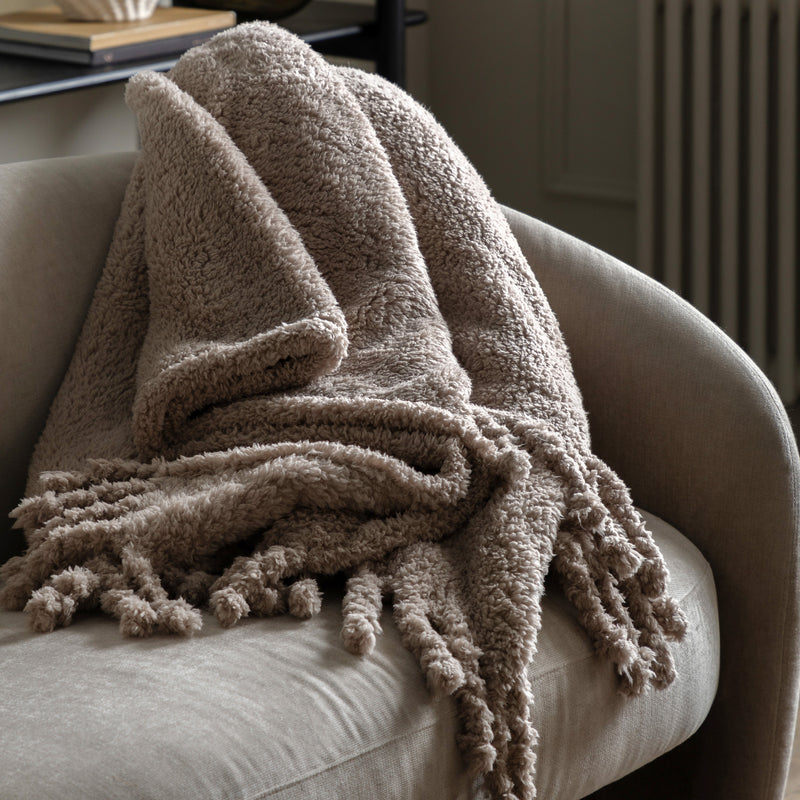 Fringed Teddy Throw - Taupe