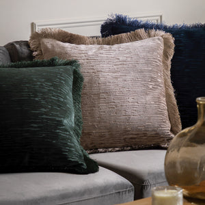 Cut Velvet Fringe Cushion - Silver
