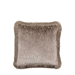 Cut Velvet Fringe Cushion - Silver