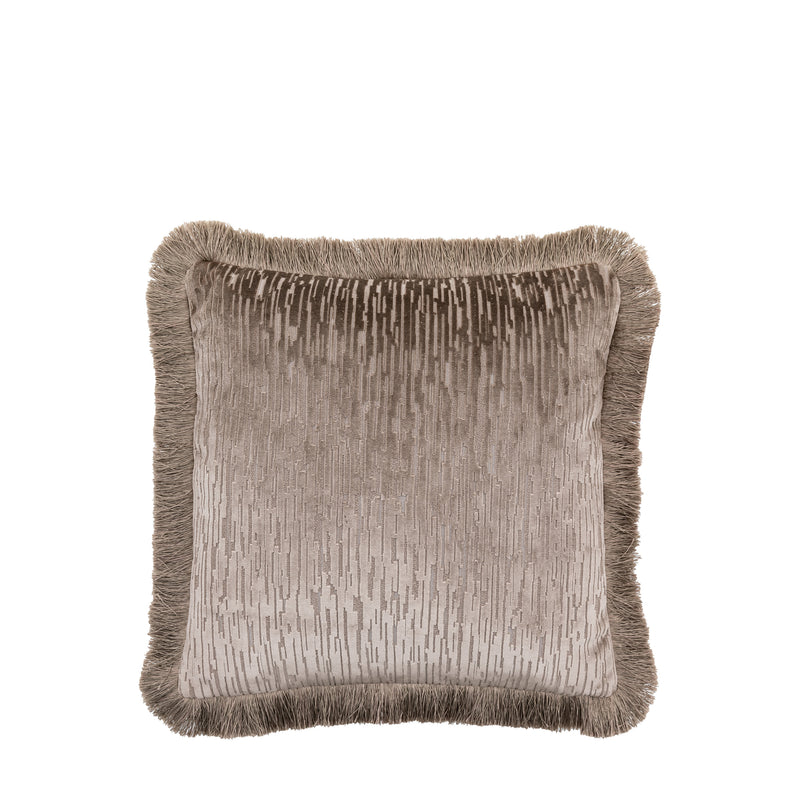 Cut Velvet Fringe Cushion - Silver