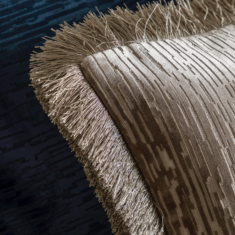 Cut Velvet Fringe Cushion - Silver