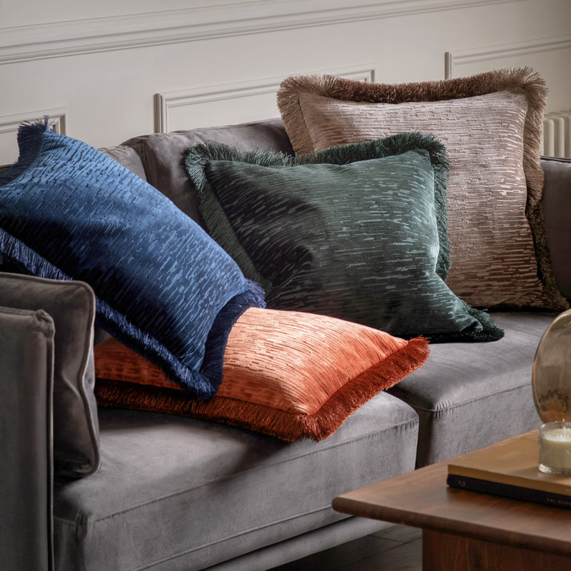 Cut Velvet Fringe Cushion - Silver