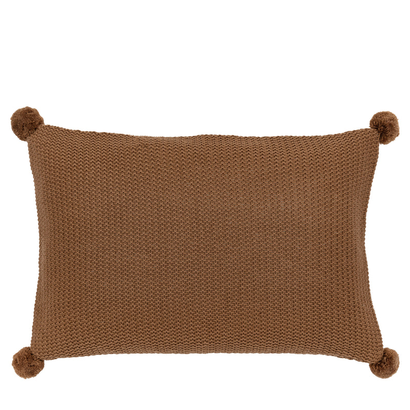 Moss Stitched Pom Pom Cushion - Tan
