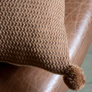 Moss Stitched Pom Pom Cushion - Tan