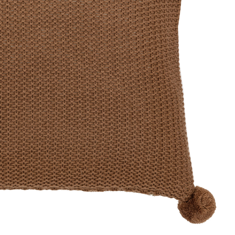 Moss Stitched Pom Pom Cushion - Tan