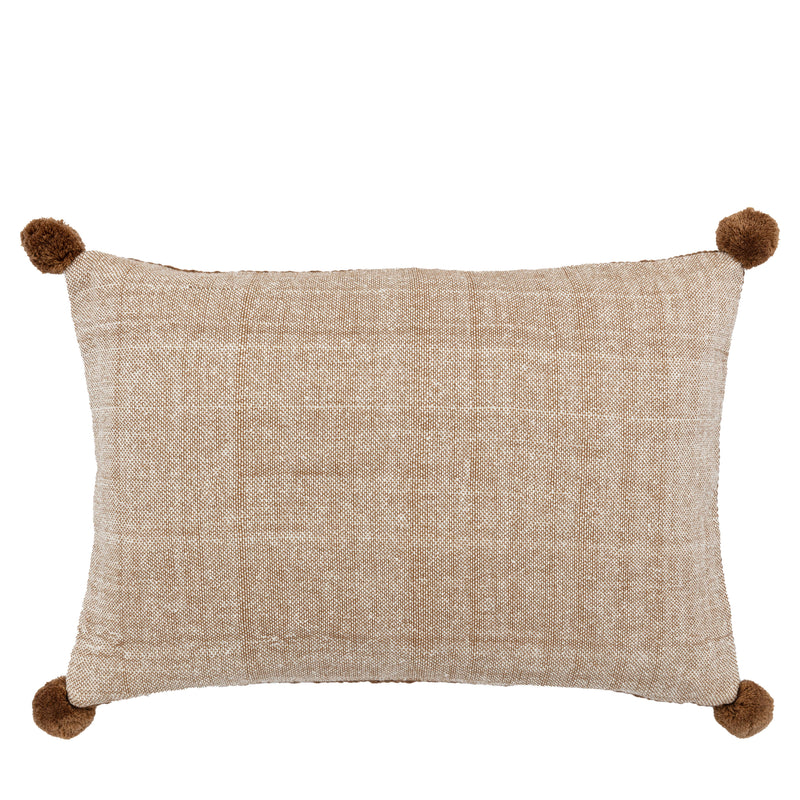 Moss Stitched Pom Pom Cushion - Tan