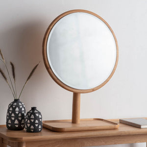 Kingham Medium Round Dressing Table Mirror - Light Wood
