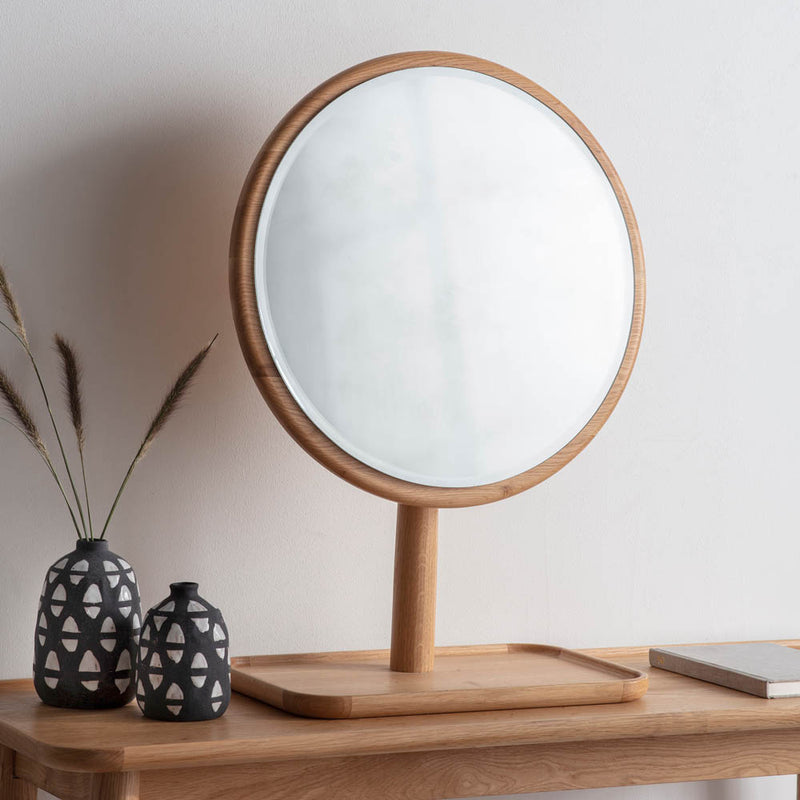 Kingham Medium Round Dressing Table Mirror - Light Wood