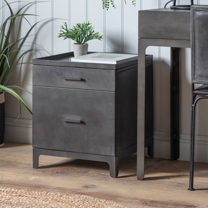 Ottinge Iron 2 Drawer Bedside Table - Grey