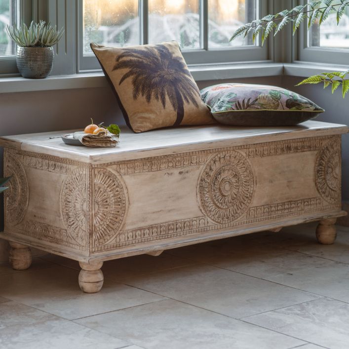 Satara Mango Wood Blanket Box - Natural