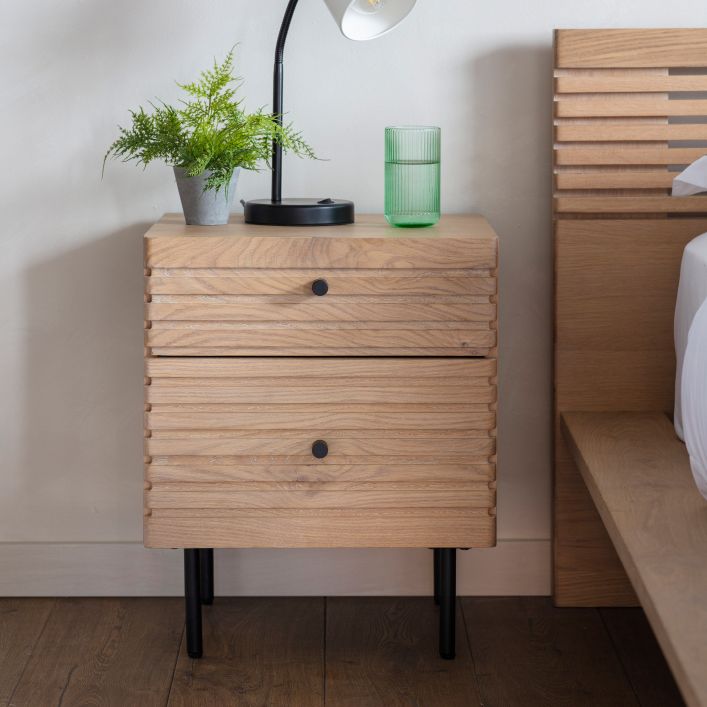 Okayama Oak 2 Drawer Bedside Table