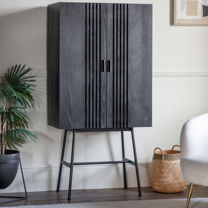 Holsen Oak Veneer Drinks Cabinet - Black