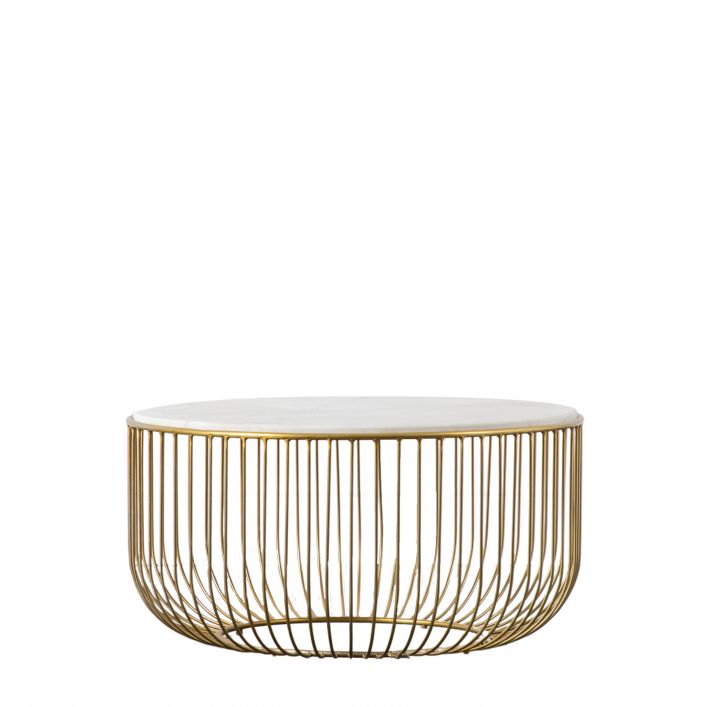 Riley 80cm Round Marble Coffee Table - Gold
