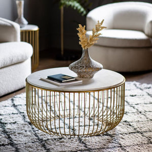 Riley 80cm Round Marble Coffee Table - Gold