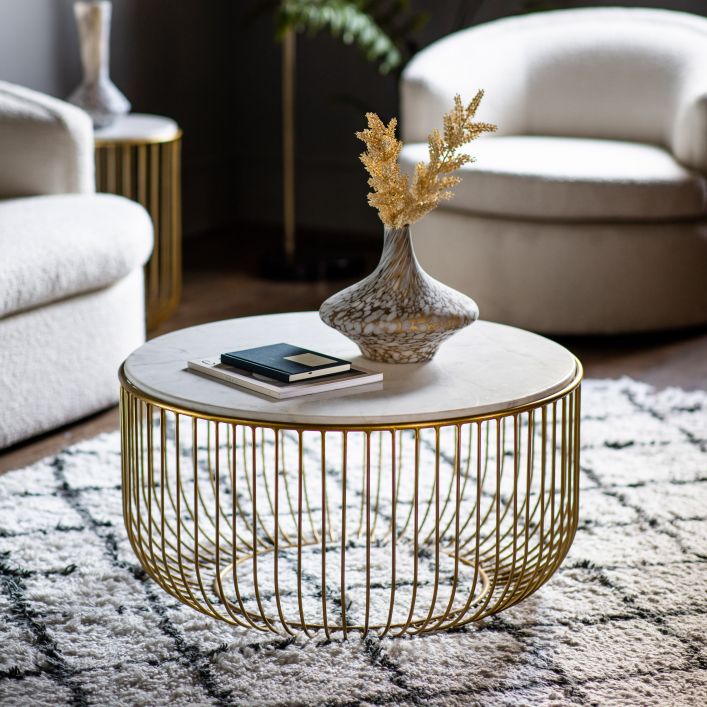 Riley 80cm Round Marble Coffee Table - Gold