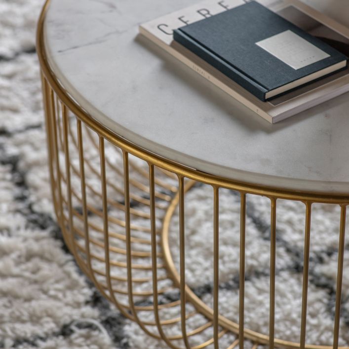 Riley 80cm Round Marble Coffee Table - Gold