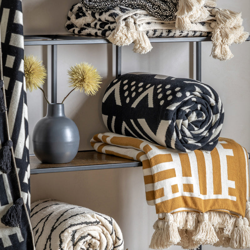 Merton Knitted Tassel Throw - Ochre