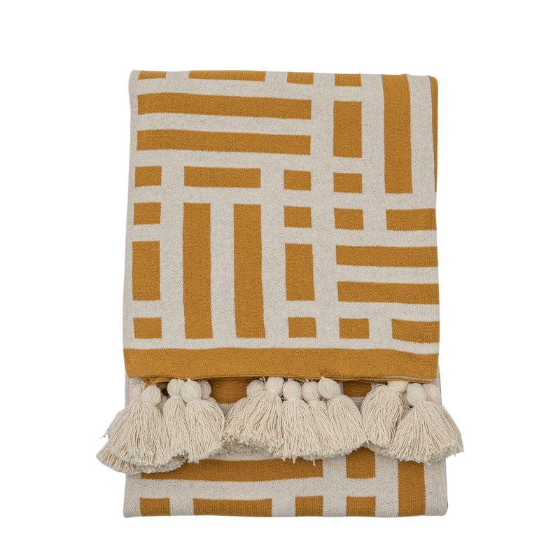 Merton Knitted Tassel Throw - Ochre