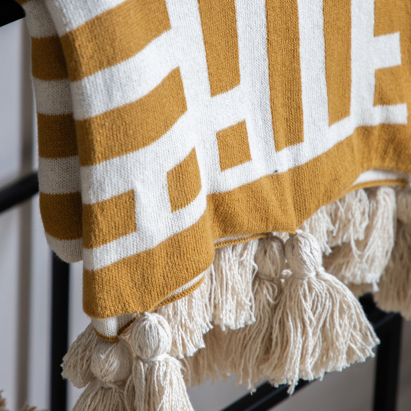 Merton Knitted Tassel Throw - Ochre