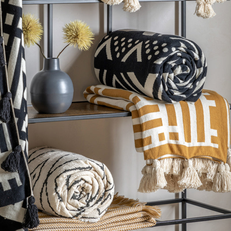 Merton Knitted Tassel Throw - Ochre