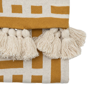 Merton Knitted Tassel Throw - Ochre
