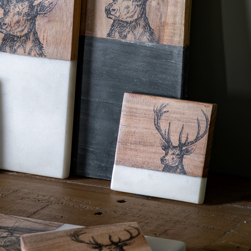 Stag Coasters - White Marble (Set of 4)