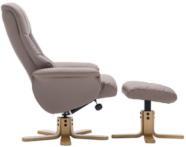 Florence Swivel Recliner & Footstool - Bone/Mid Oak